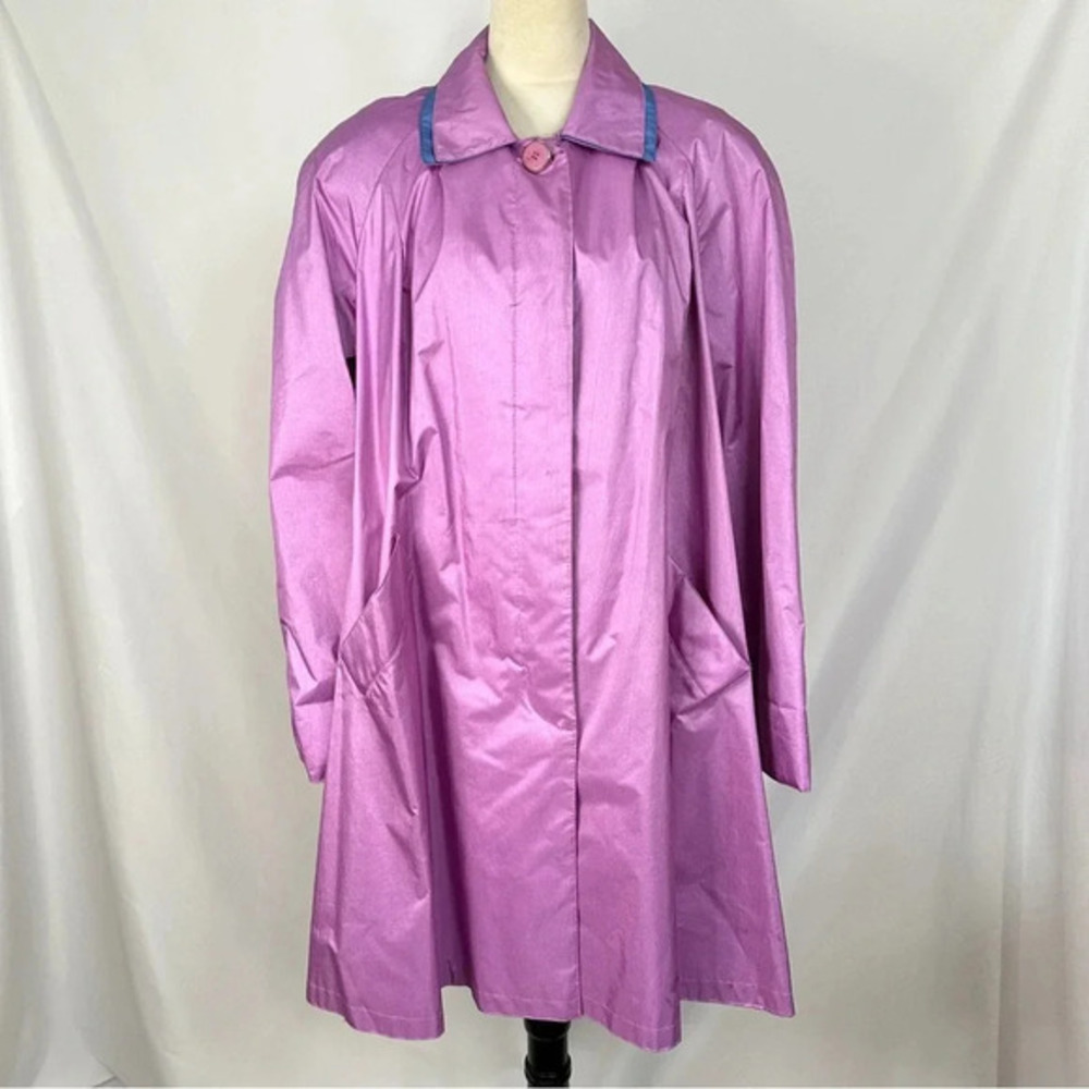 Vintage 80s Raingear Long Trench Coat Raincoat Pink Retro Womens Medium Korea‎